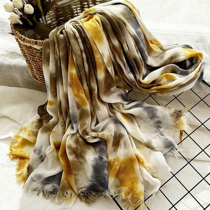 Bufanda fina y ligera con estampado artístico tie-dye para mujer