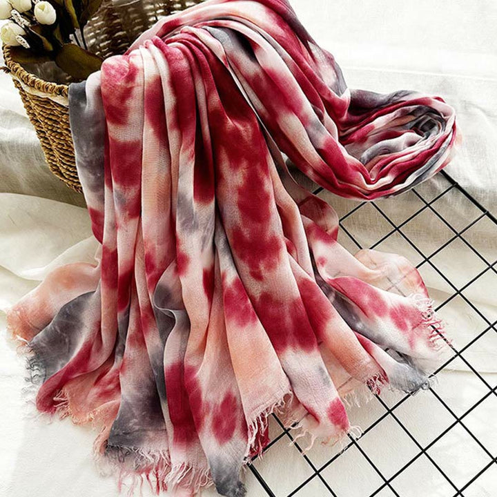 Bufanda fina y ligera con estampado artístico tie-dye para mujer
