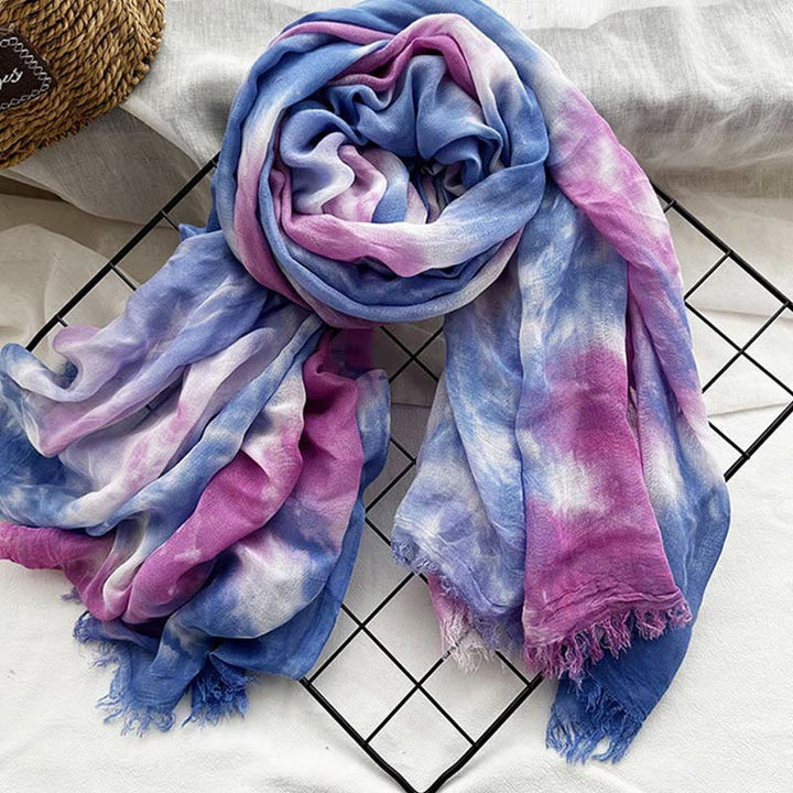 Bufanda fina y ligera con estampado artístico tie-dye para mujer