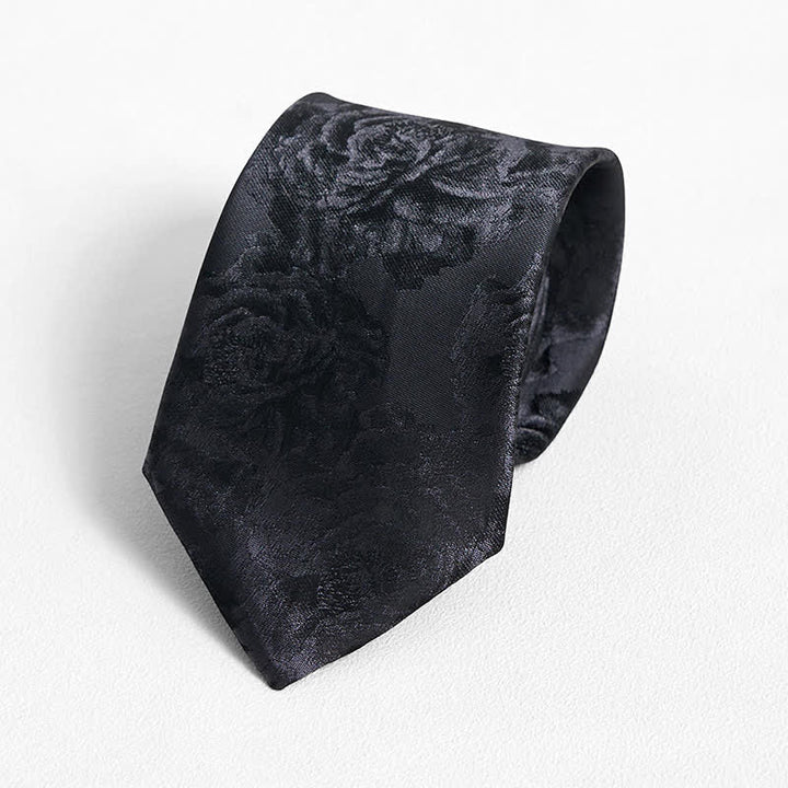 Corbata de bolsillo clásica con diseño de peonía negra para hombre