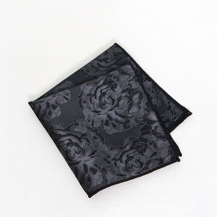 Corbata de bolsillo clásica con diseño de peonía negra para hombre