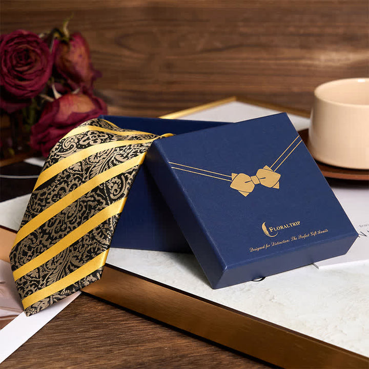 Conjunto de 3 corbatas de cachemira con rayas amarillas para hombre