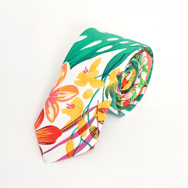 Corbata ajustada de algodón con estampado floral para hombre