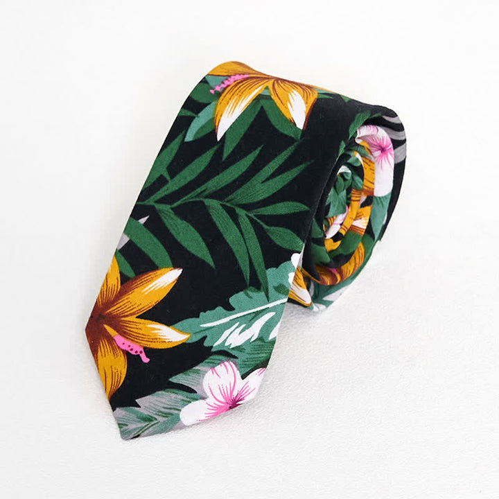 Corbata ajustada de algodón con estampado floral para hombre