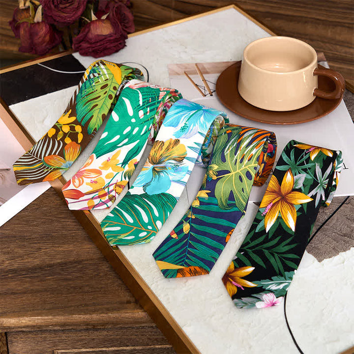 Corbata ajustada de algodón con estampado floral para hombre