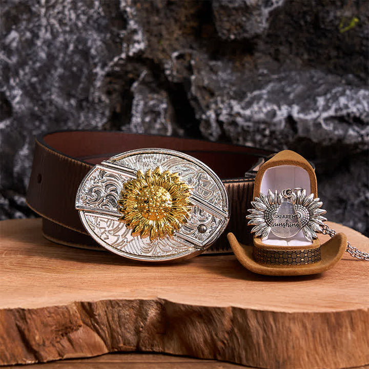 Conjunto de collar y hebilla de cinturón con cuchillo oculto, diseño de girasol, dorado y plateado, para hacer uno mismo