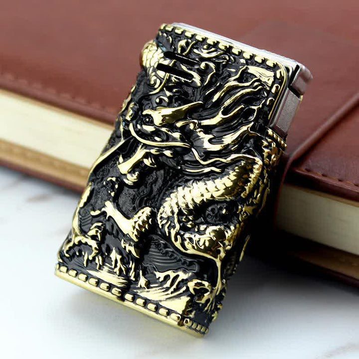 Encendedor de queroseno recargable con carcasa desmontable y diseño de dragón en relieve