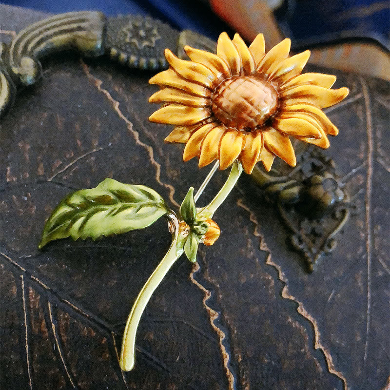 Broche de esmalte de girasol de verano para mujer