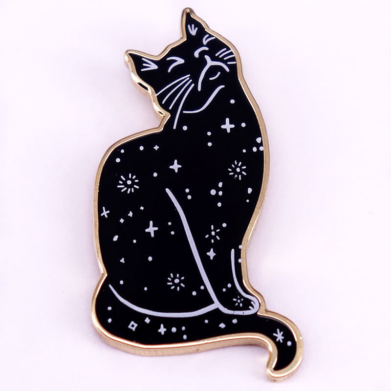 Broche de esmalte con forma de gato místico del cielo estrellado
