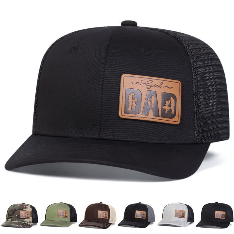 Gorra de camionero ajustable con parche de cuero para papá