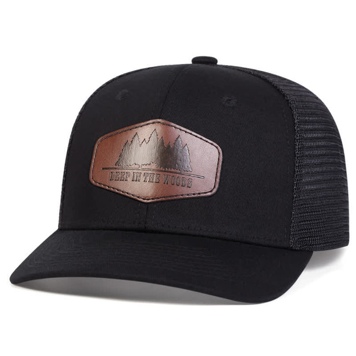 Gorra de camionero con parche de etiqueta de cuero "Deep In The Woods"