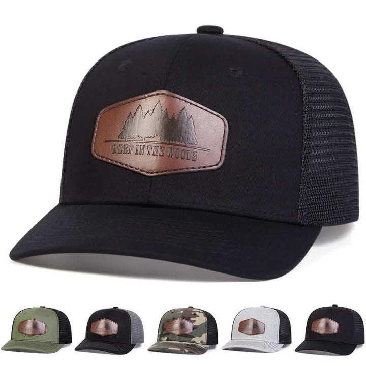 Gorra de camionero con parche de etiqueta de cuero "Deep In The Woods"