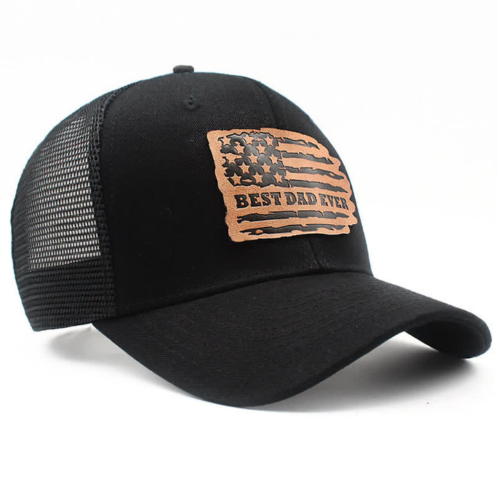 Gorra de camionero con parche de etiqueta de cuero y bandera de EE. UU. UU. "El mejor papá del mundo"