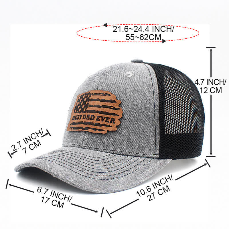 Gorra de camionero con parche de etiqueta de cuero y bandera de EE. UU. UU. "El mejor papá del mundo"