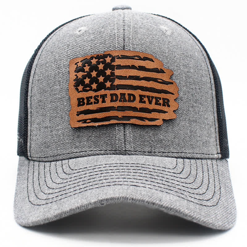 Gorra de camionero con parche de etiqueta de cuero y bandera de EE. UU. UU. "El mejor papá del mundo"