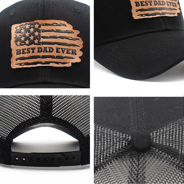 Gorra de camionero con parche de etiqueta de cuero y bandera de EE. UU. UU. "El mejor papá del mundo"