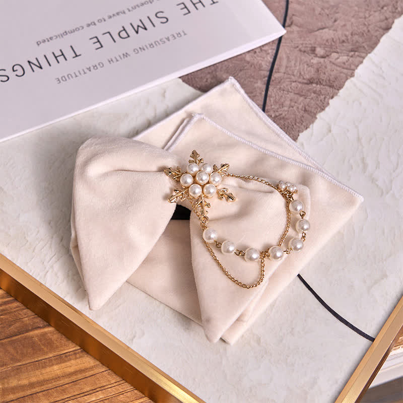 Pajarita de terciopelo con cadena de perlas y copos de nieve para hombre