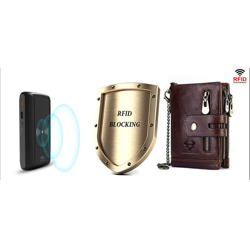 Cartera de cuero genuino de gran capacidad multifuncional RFID