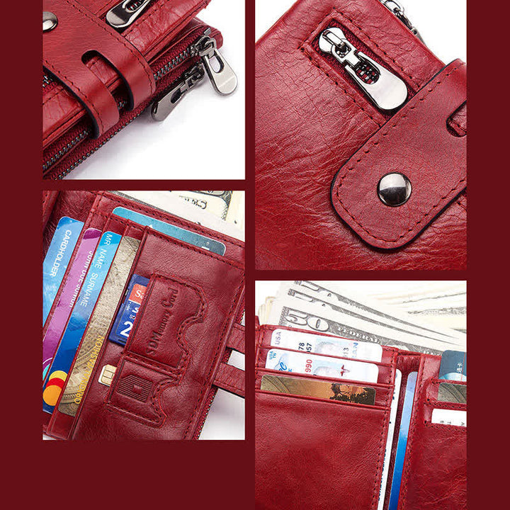 Cartera de cuero genuino de gran capacidad multifuncional RFID
