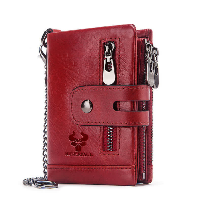 Cartera de cuero genuino de gran capacidad multifuncional RFID