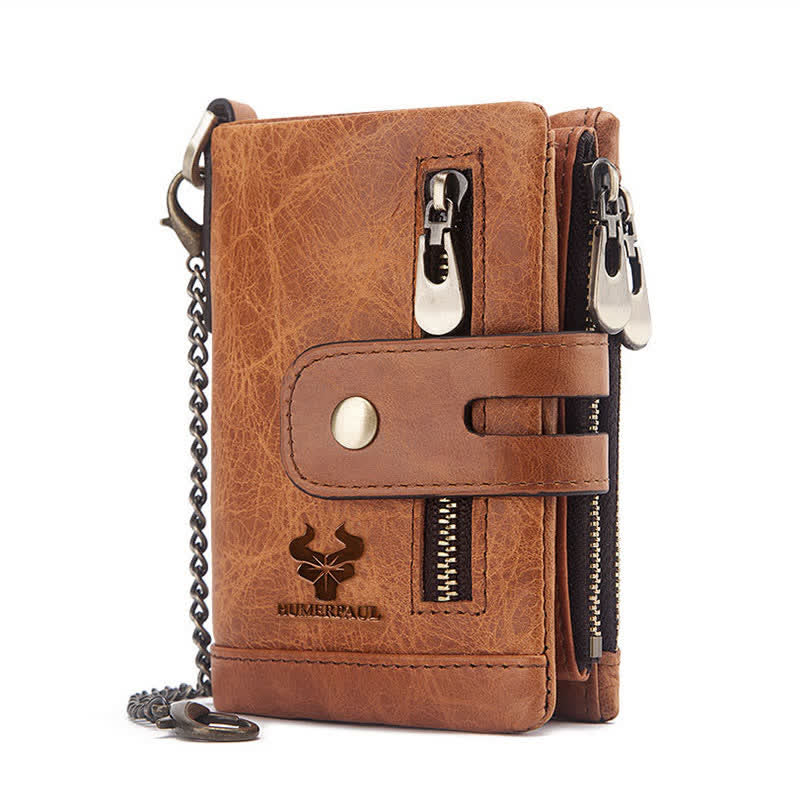 Cartera de cuero genuino de gran capacidad multifuncional RFID