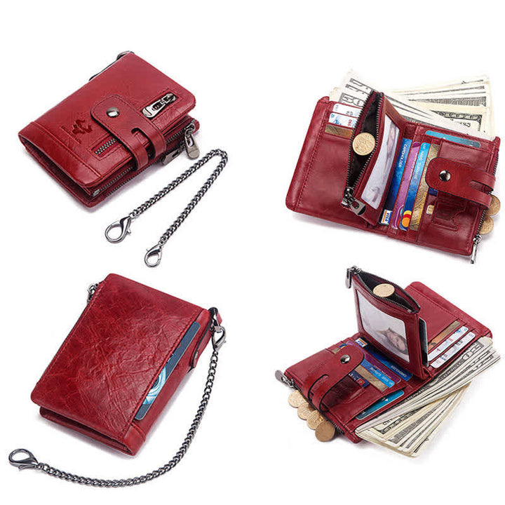 Cartera de cuero genuino de gran capacidad multifuncional RFID