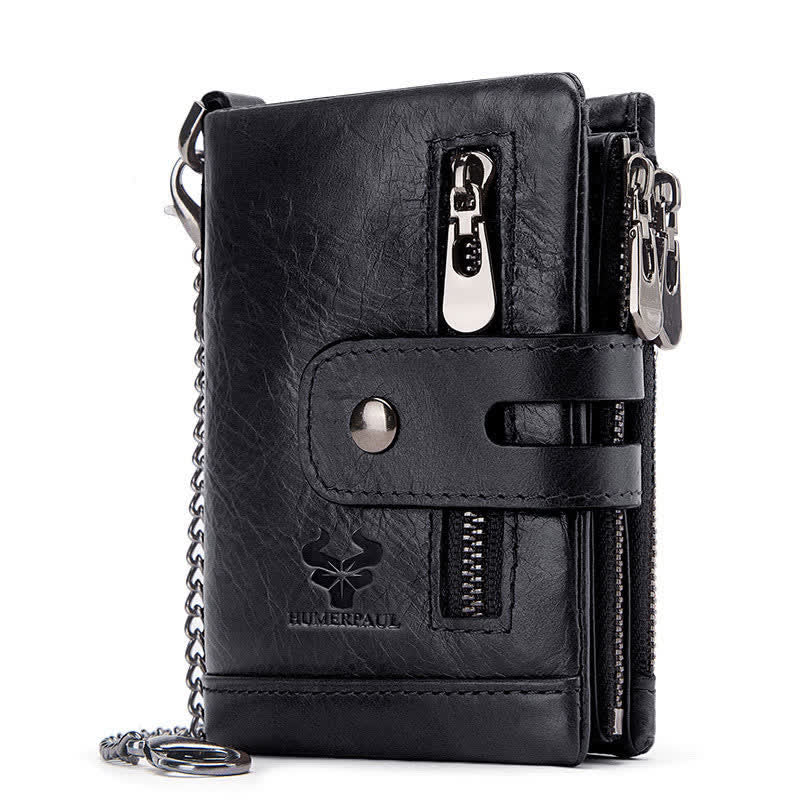 Cartera de cuero genuino de gran capacidad multifuncional RFID