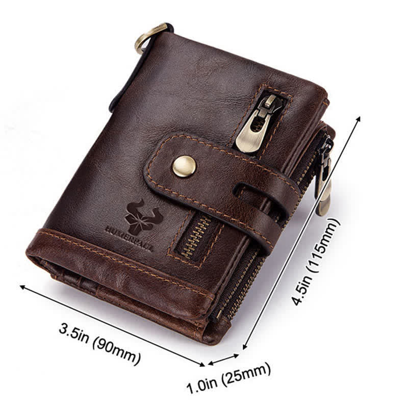 Cartera de cuero genuino de gran capacidad multifuncional RFID