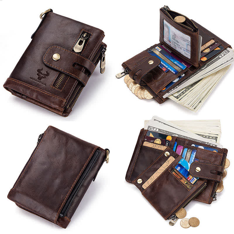 Cartera de cuero genuino de gran capacidad multifuncional RFID