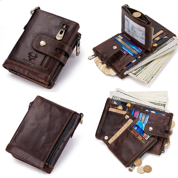 Cartera de cuero genuino de gran capacidad multifuncional RFID