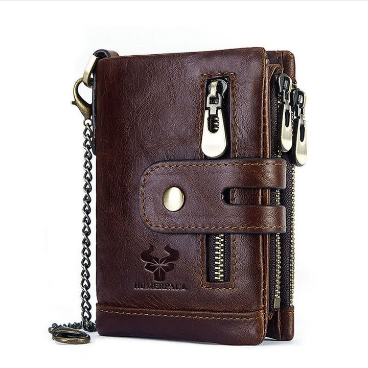 Cartera de cuero genuino de gran capacidad multifuncional RFID