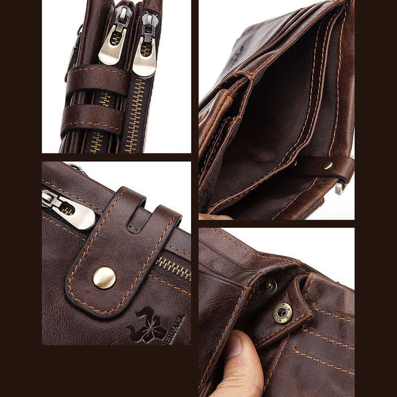 Cartera de cuero genuino de gran capacidad multifuncional RFID