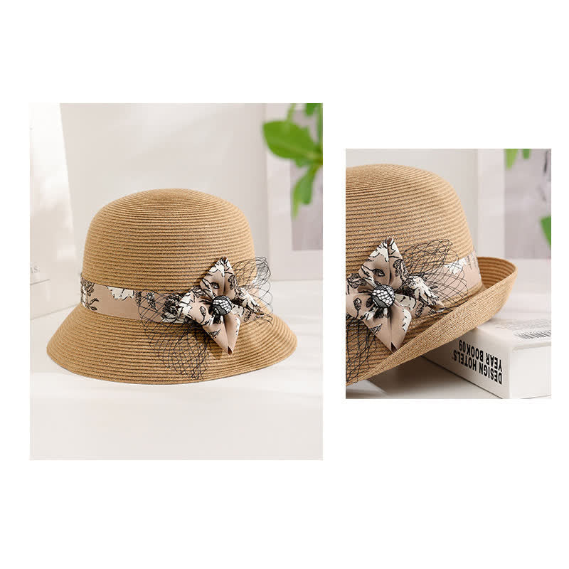Sombrero de paja de verano elegante con decoración floral estilo romano para mujer