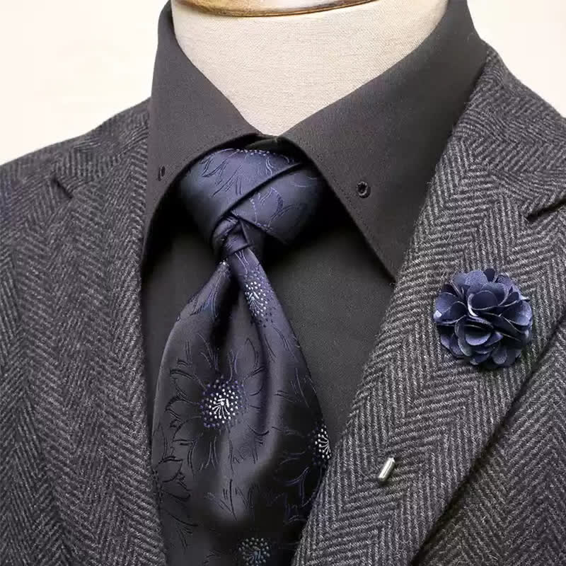 Conjunto de 2 piezas de corbata ancha con estampado de margaritas azul marino para hombre