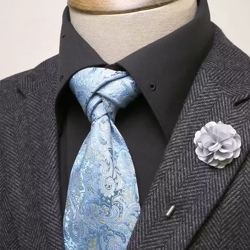 Conjunto de 2 piezas de corbata ancha con estampado de cachemira azul cielo claro para hombre