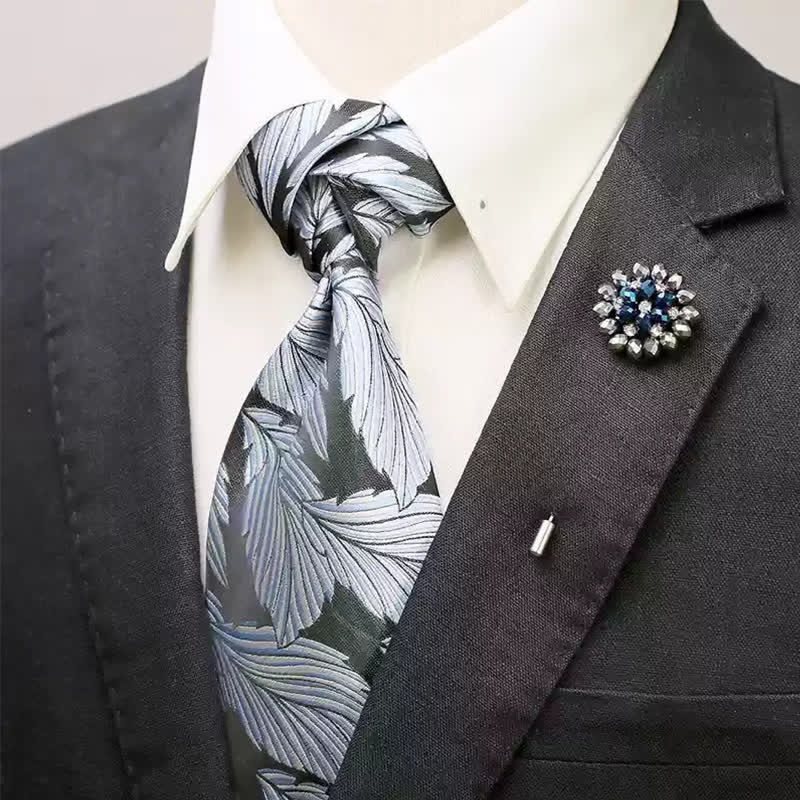 Conjunto de 2 piezas de corbatín ancho con motivos de plumas azul claro y negro para hombre