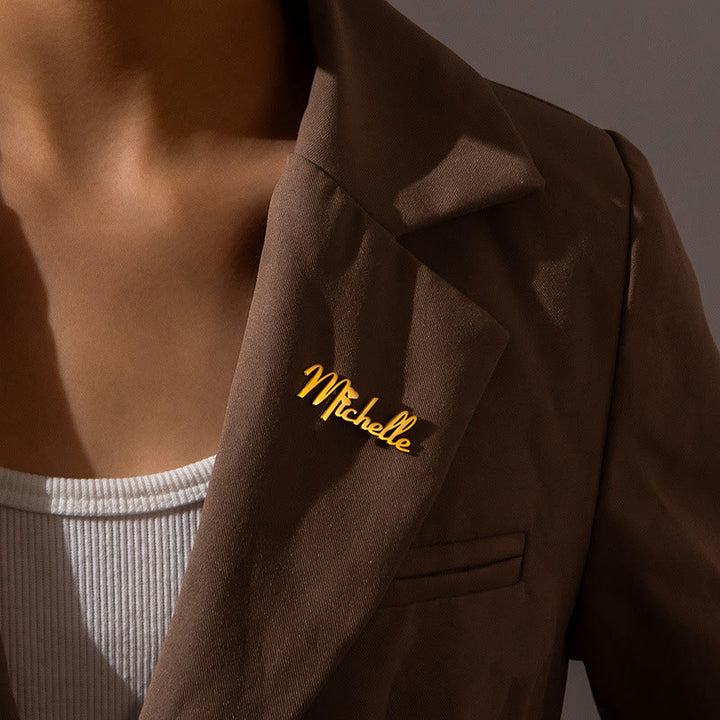 Broche de acero inoxidable personalizado con tu nombre personalizado en oro