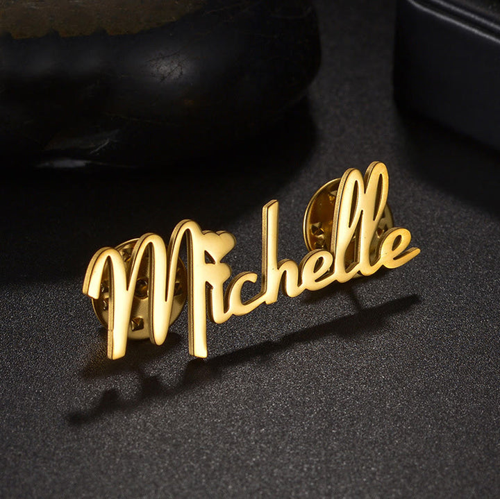 Broche de acero inoxidable personalizado con tu nombre personalizado en oro