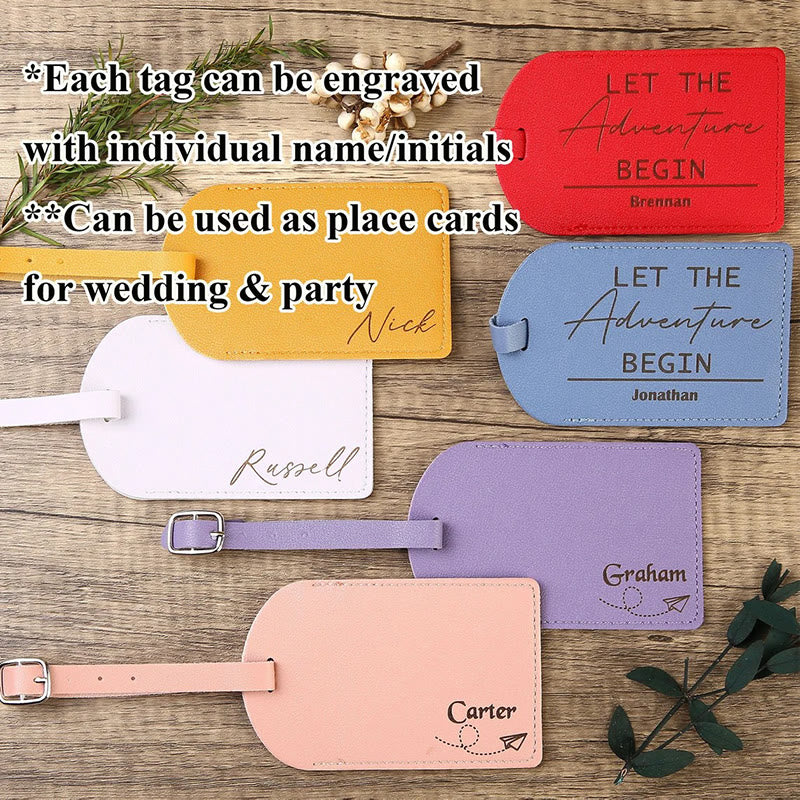 Etiqueta de equipaje de cuero de viaje con texto personalizado de una cara