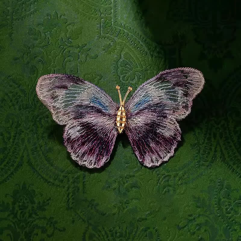 Broche delicado de mariposa bordada con insectos para mujer