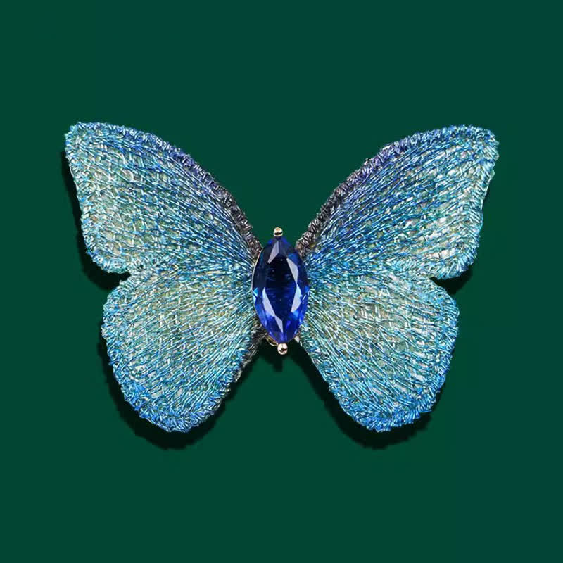 Broche de mariposa de cristal bordado a mano para mujer