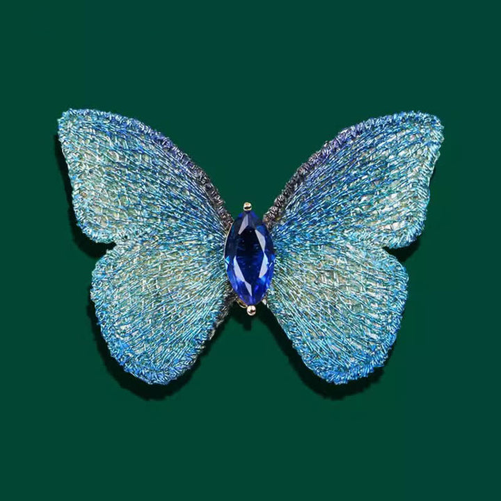 Broche de mariposa de cristal bordado a mano para mujer