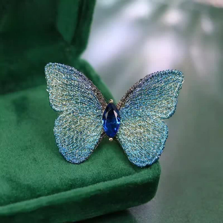 Broche de mariposa de cristal bordado a mano para mujer