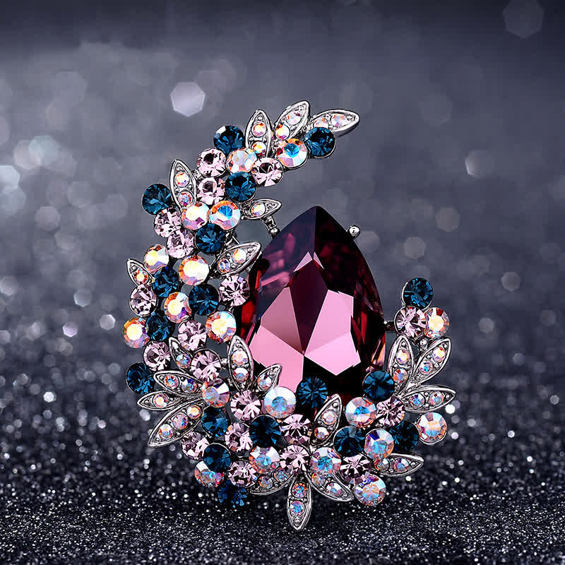 Broche de media luna de cristal brillante para mujer