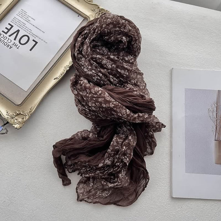 Bufanda fina de lino y algodón con pliegues florales artísticos para mujer
