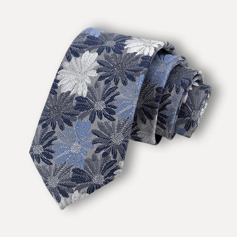 Corbata con estampado de margaritas azules y grises para hombre