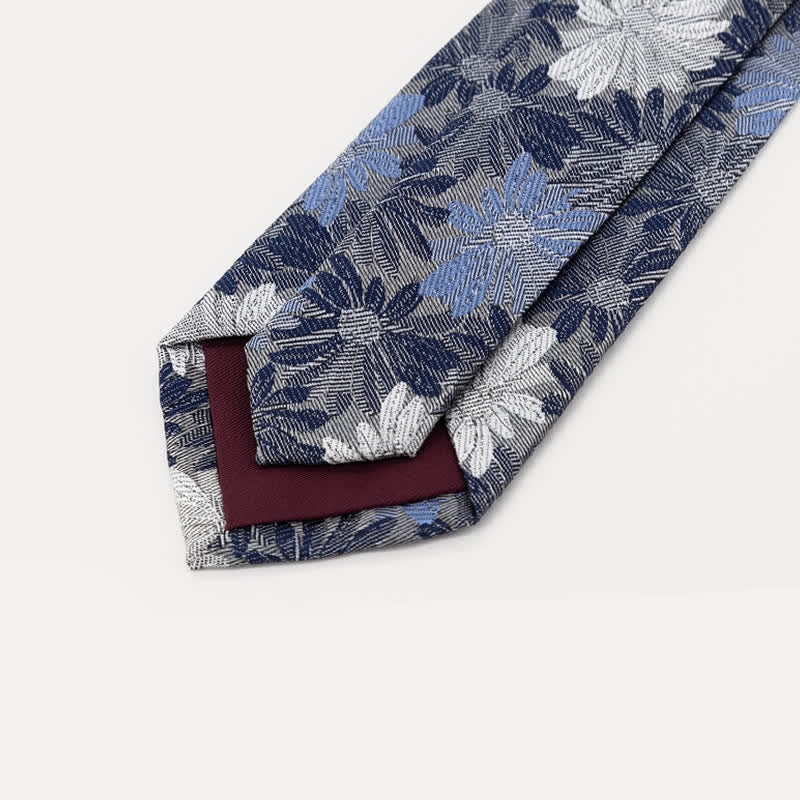 Corbata con estampado de margaritas azules y grises para hombre