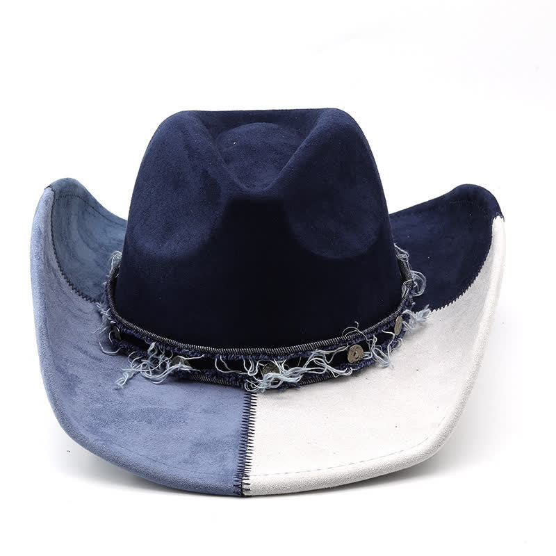 Sombrero de vaquero de terciopelo de gamuza sintética en contraste de color azul marino y blanco