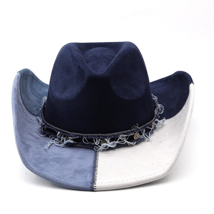 Sombrero de vaquero de terciopelo de gamuza sintética en contraste de color azul marino y blanco