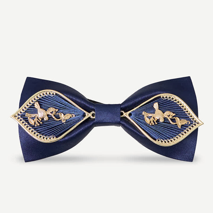 Pajarita de metal dorado con forma de fénix para hombre en azul marino